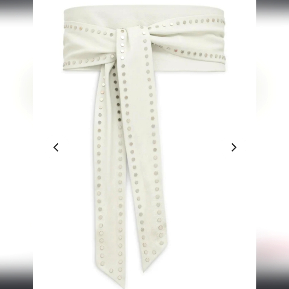 NWT IRO NERADAY OPTIC WHITE STUDDED LEATHER BELT SIZE 85 MADE IN ITALY - Picture 1 of 3